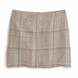 Forever 21 100% Linen Plaid Mini Skirt L Coastal Preppy Academia Y2K Neutral